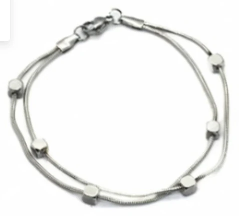 Pulsera de acero quirurgico eslabon cola de raton doble con cuadrados 19cm